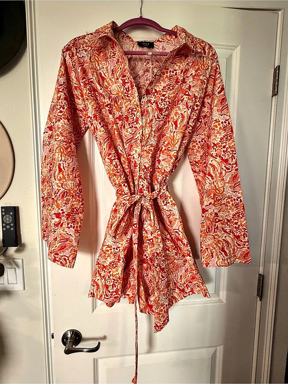 VICI Abstract Wrap Romper Orange, Coral, Light Yellow/Off White Size Large NWT
